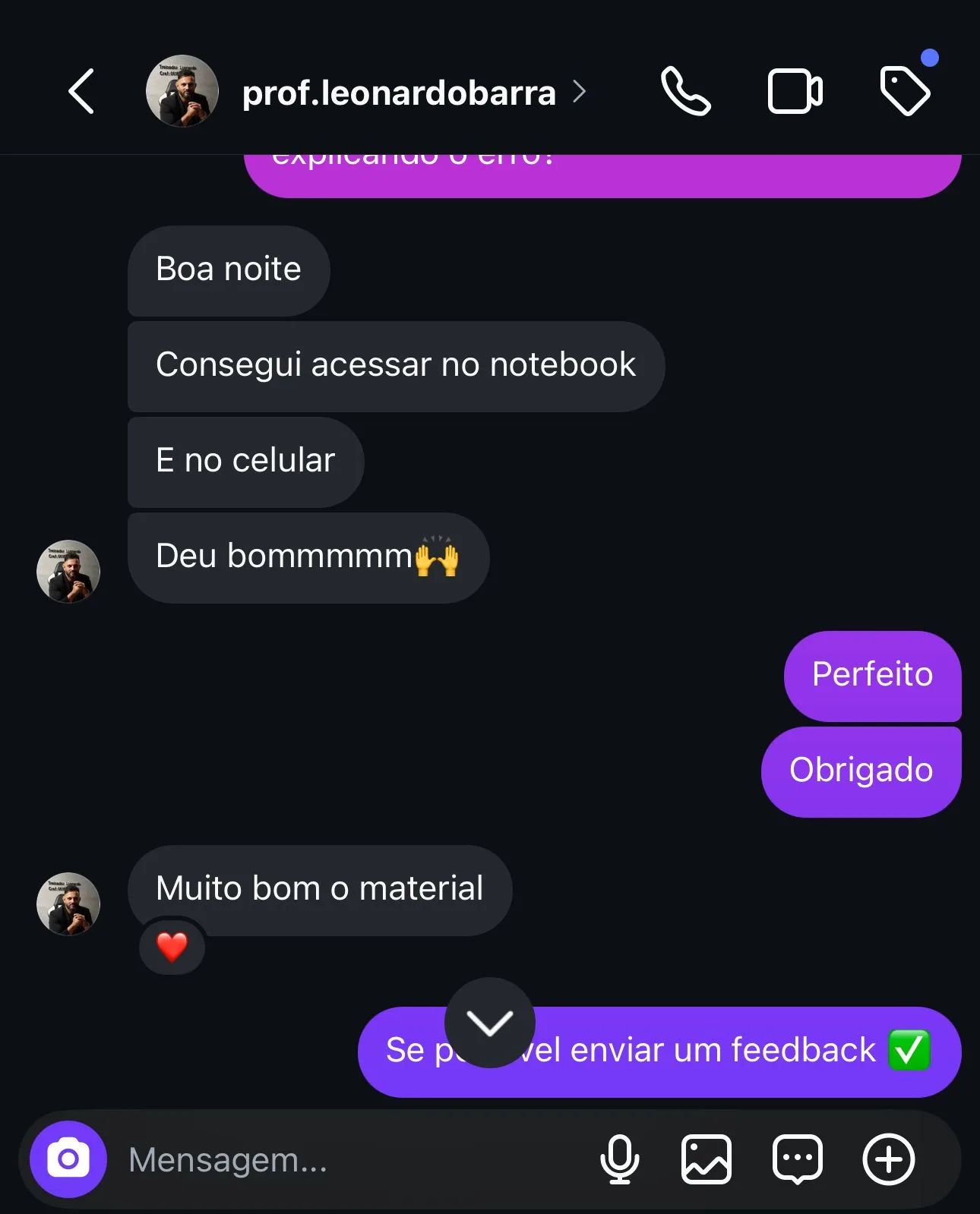 Conversa real WhatsApp - Prof. Leonardo Barra